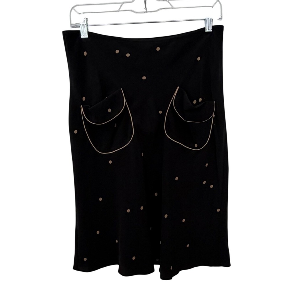 Studio M Women's Black Silk Skirt Polka Dot Pockets Classic Old Money Size XS